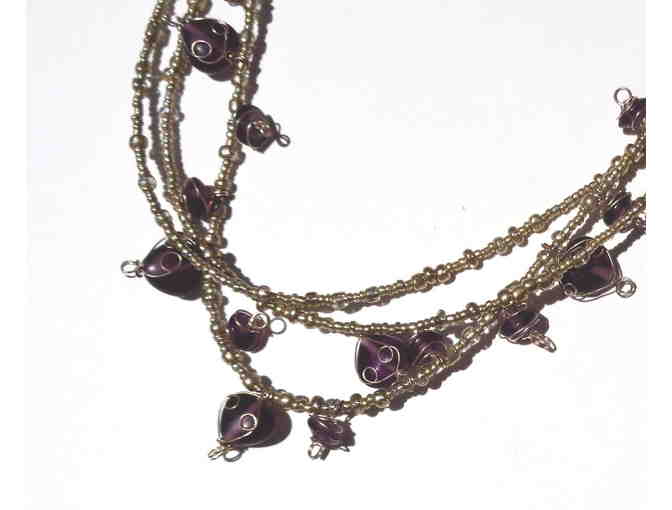 Hand-Crafted Gold & Plum Beads Necklace -- New