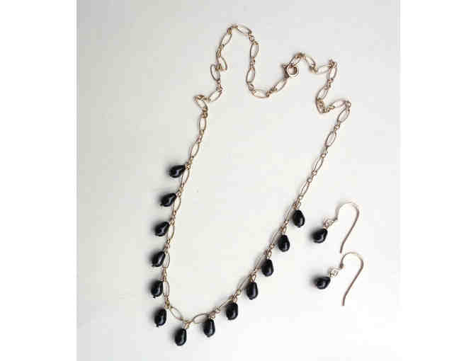 Hand-Crafted Black Bead Necklace & Earring Set -- New