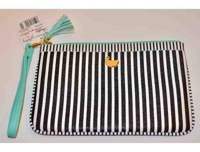 Buxton Black & White Striped Wristlet Pouch -- New