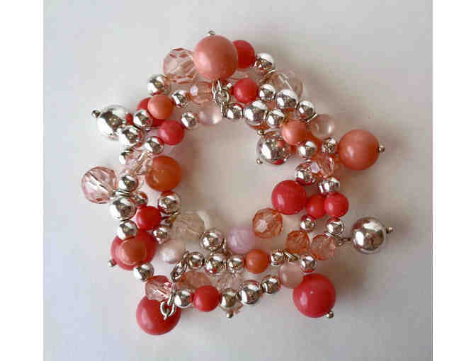 3 Coral & Silver Bauble Stretch Bracelets -- Pre-Owned