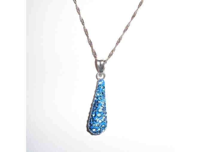 Azure Blue Crystal Teardrop Pendant Necklace -- New