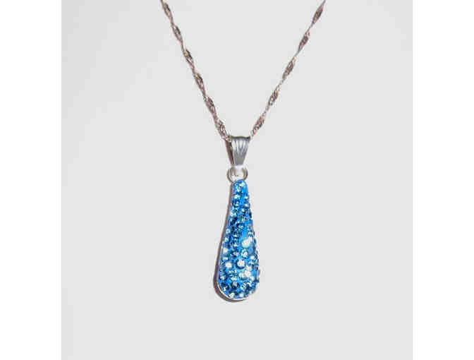 Azure Blue Crystal Teardrop Pendant Necklace -- New