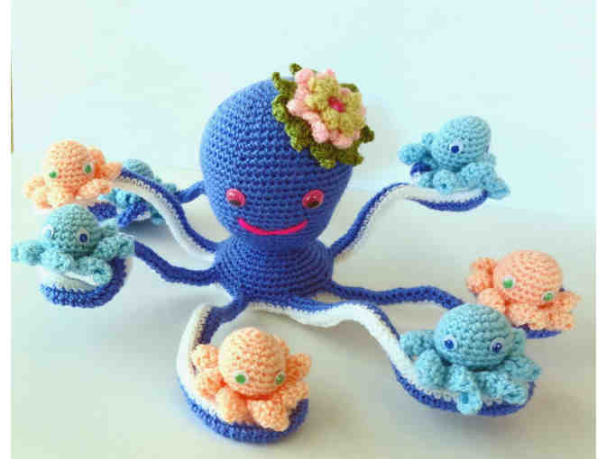 Hand-Crocheted Amigurumi Mama Octa & Her Baby Octopi -- New