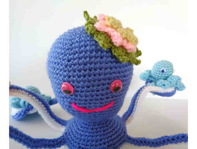 Hand-Crocheted Amigurumi Mama Octa & Her Baby Octopi -- New