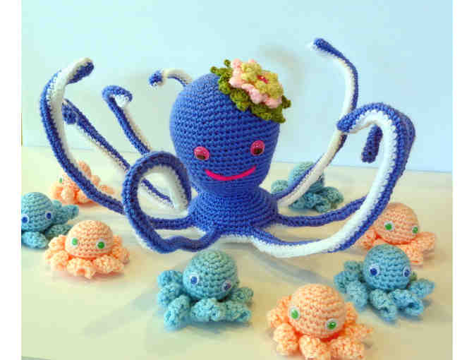 Hand-Crocheted Amigurumi Mama Octa & Her Baby Octopi -- New