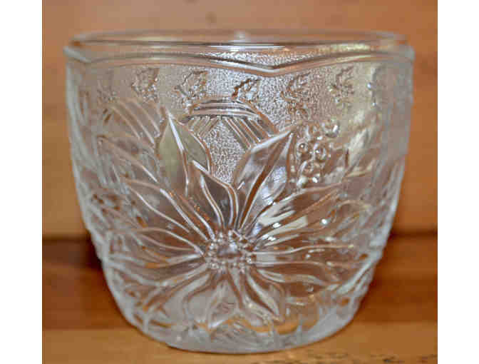Clear Crystal Holly & Poinsettia Votive Cup -- New