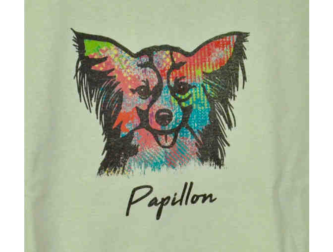 Vibrant Abstract Papillon Design on Pistachio Green T-Shirt, Size Large  -- New