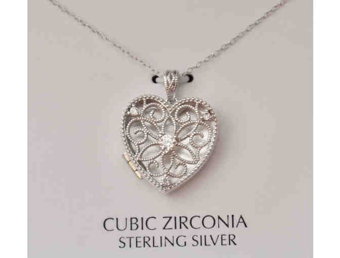 Sterling Silver Openwork Filigree Heart Locket Pendant Necklace -- New