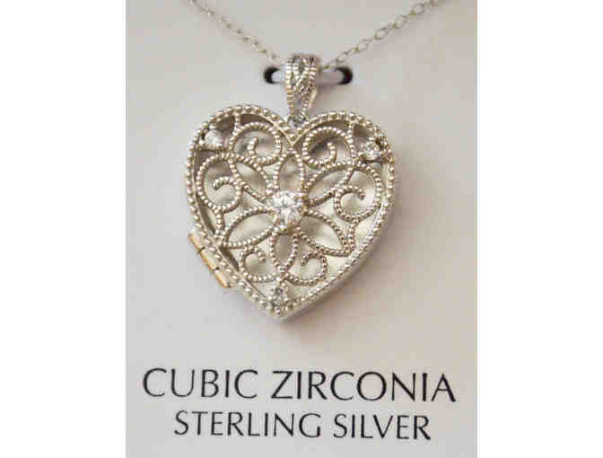 Sterling Silver Openwork Filigree Heart Locket Pendant Necklace -- New