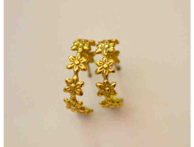 Gold-tone Flower Hoop Earrings -- Preowned