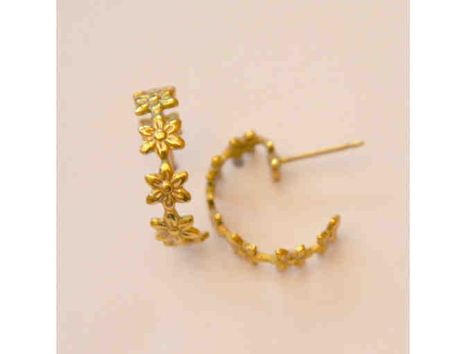 Gold-tone Flower Hoop Earrings -- Preowned