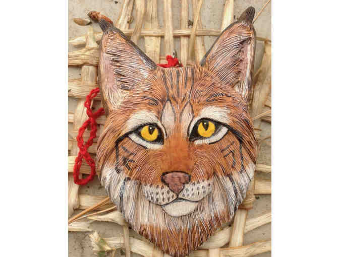 Hand Carved Bobcat Ornament -- New
