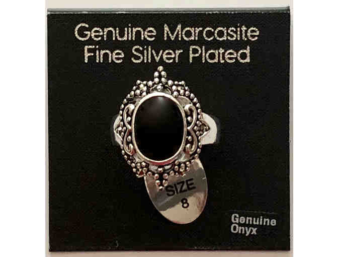Marsala Genuine Onyx & Marcasite Ring -- Size 8