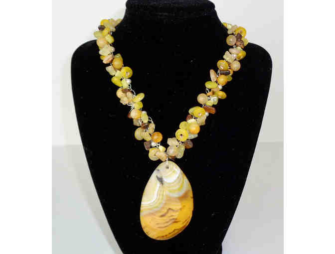 Hand-Crafted Bead & Stone, Gold & Yellow Necklace -- New
