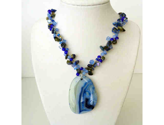 Hand-Crafted Bead & Stone, Blues Necklace -- New