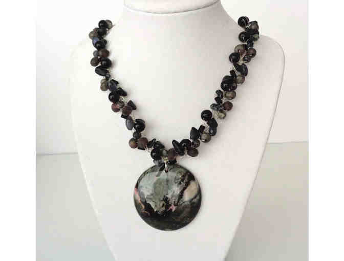 Hand-Crafted Bead & Stone, Black & Gray Necklace -- New