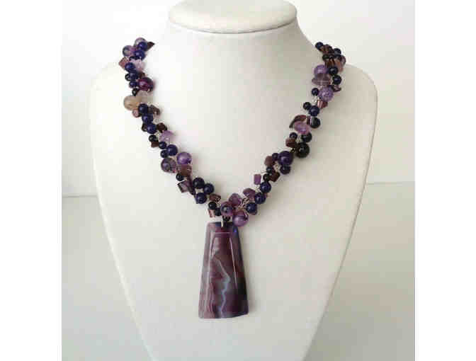 Hand-Crafted Bead & Stone, Deep Purple Necklace -- New