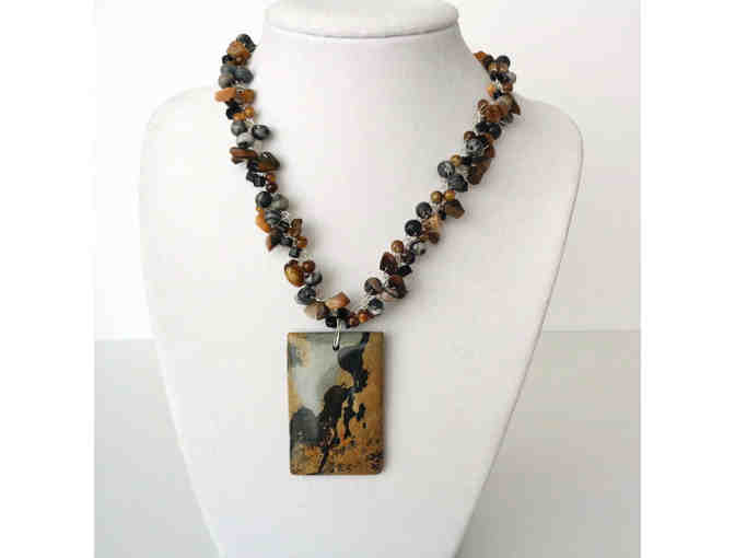 Hand-Crafted Bead & Stone, Black & Brown Necklace -- New
