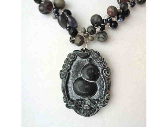 Hand-Crafted Bead & Stone, Black & Gray Necklace -- New