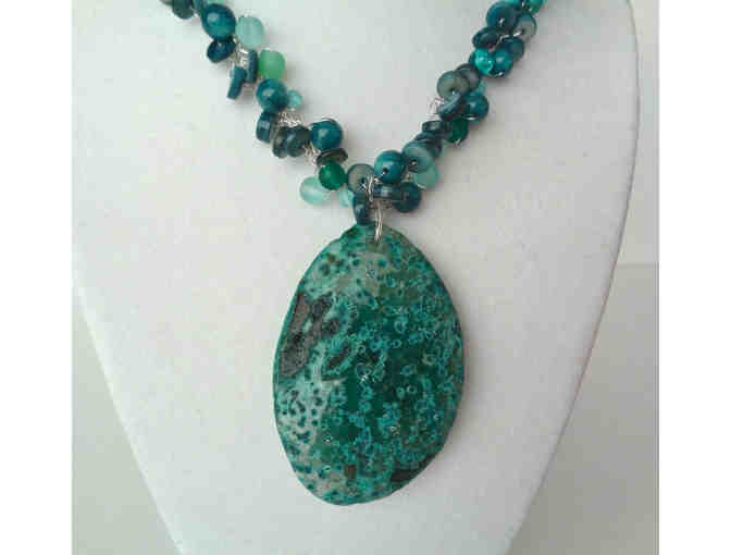 Hand-Crafted Bead & Stone, Deep Teal Necklace -- New