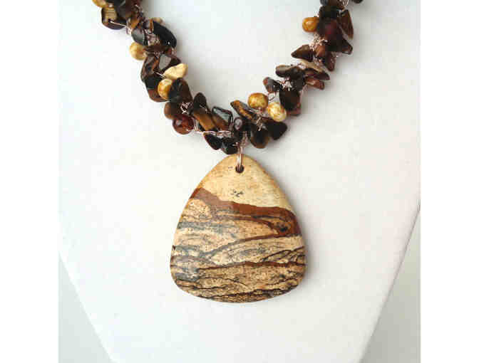 Hand-Crafted Bead & Stone,Tan & Brown Necklace -- New