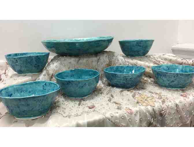 All-School Art Piece: Turquois Glazed Ceramic Set of Pasta Bowls