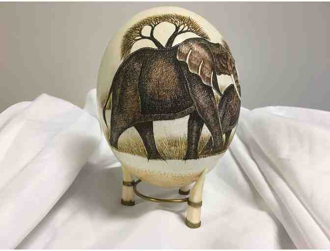 African Carved Ostrich Egg - Elephant