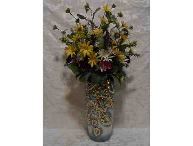 Tall vase and silk flower arrangement - Photo 1