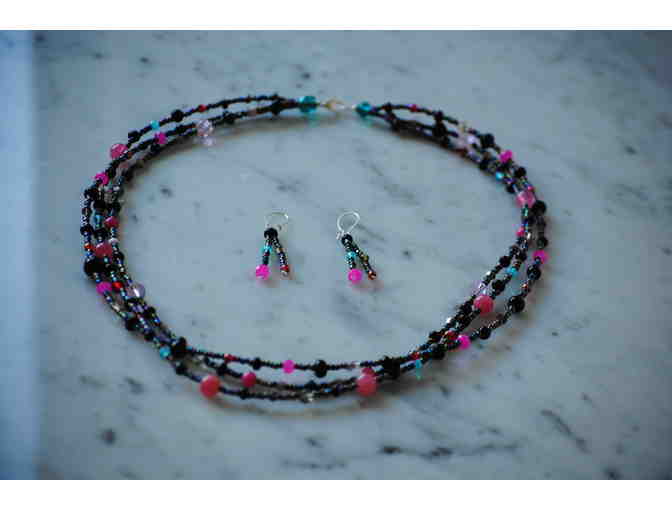 Modern Twinkles Necklace and Earring Set Pink and Smoky Quartz