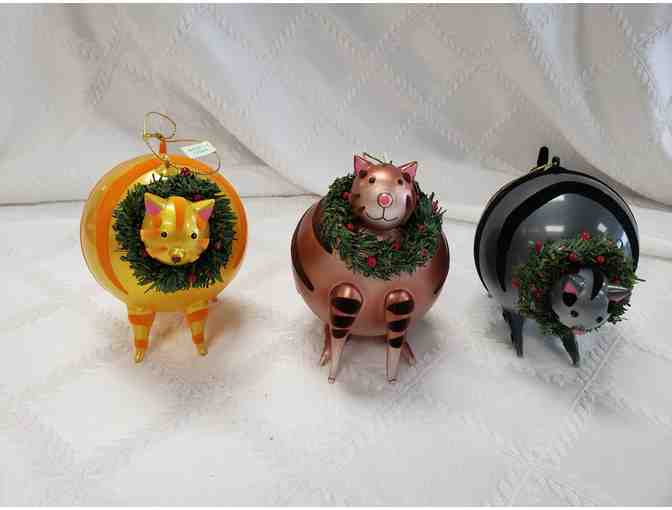 3 Glass Cat Christmas Ornaments - Photo 1