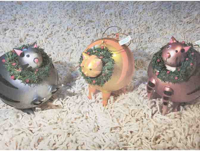 3 Glass Cat Christmas Ornaments