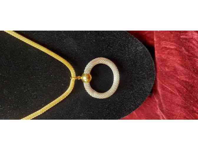 Gold Chain Necklace with Silver Circle Chain Pendant