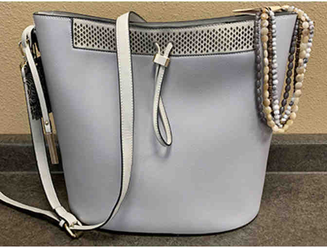 Grey Handbag with Natural Stone Necklace