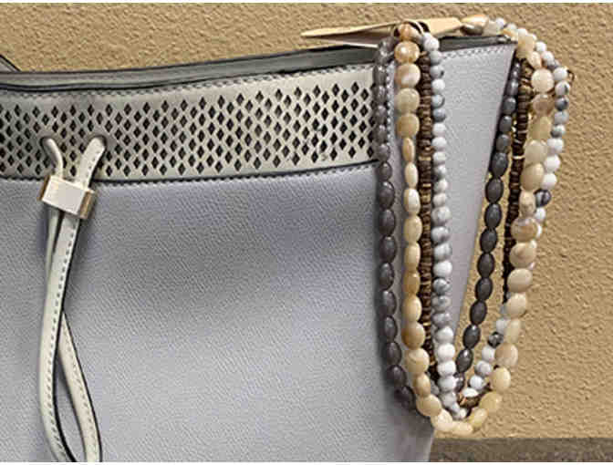 Grey Handbag with Natural Stone Necklace - Photo 2