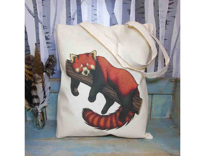 Red Panda Illustration Eco Tote Bag ~ 100% Cotton Long Handles
