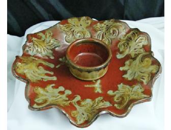 Handmade Dragonfly Chip Plate and Dip Bowl by Black Sheep Pottery