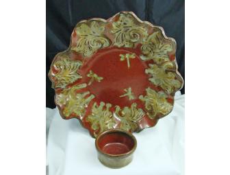 Handmade Dragonfly Chip Plate and Dip Bowl by Black Sheep Pottery