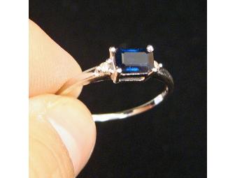 Genuine Sapphire Ring with Diamond Accents in 10K White Gold