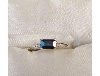 Genuine Sapphire Ring with Diamond Accents in 10K White Gold