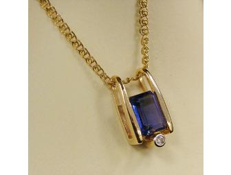 Genuine Amethyst Pendant with Diamond Accent on 18' 14k Gold Chain
