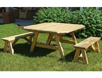 Wood Patio Picnic Table with Separate Two Benches