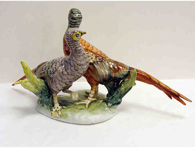 Romanian Handpainted Porcelain Pheasants Figurine