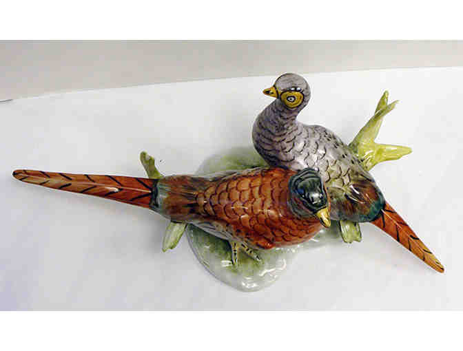 Romanian Handpainted Porcelain Pheasants Figurine