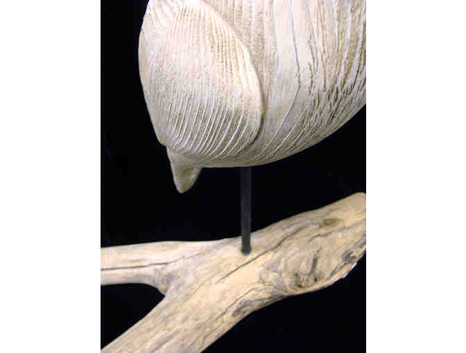 Carved Heron Statue Mounted on Driftwood