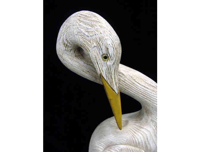 Carved Heron Statue Mounted on Driftwood