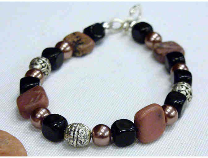 Handmade Pink Rhodonite Stone Jewelry Set (Necklace, Earrings and Bracelet)