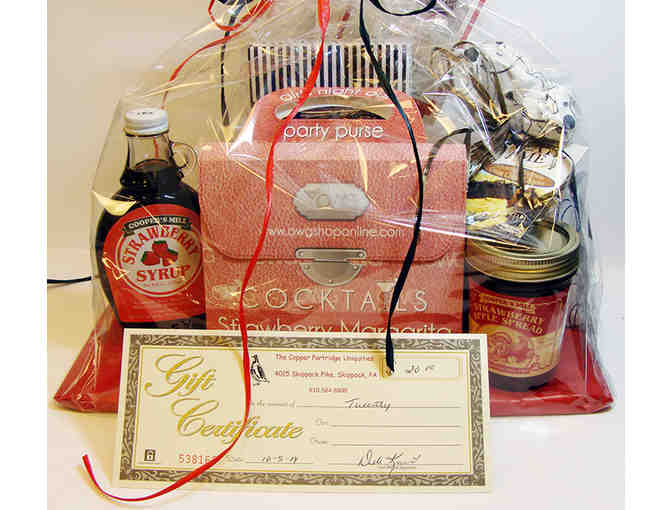 Strawberry & Chocolate Theme Basket with $20 Gift Certificate to The Copper Patridge