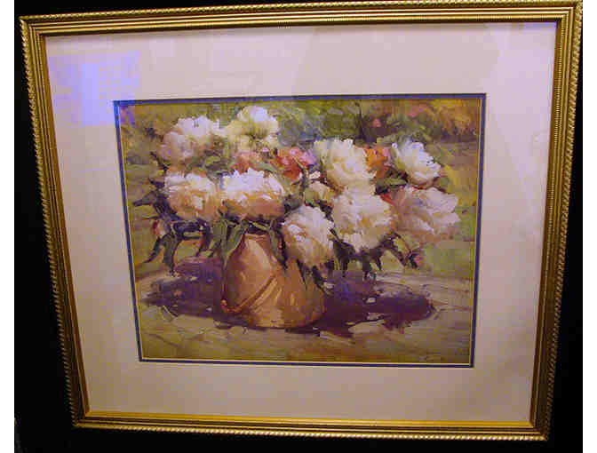 White Poenies Picture Double Matted and Framed