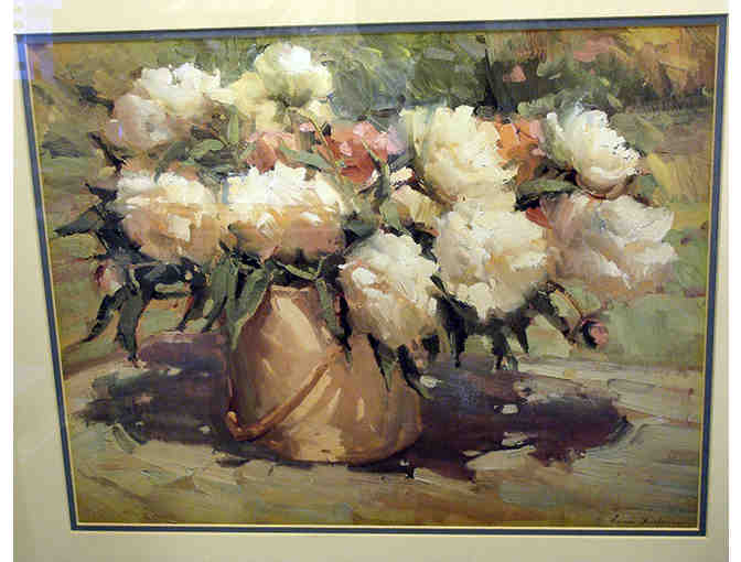 White Poenies Picture Double Matted and Framed