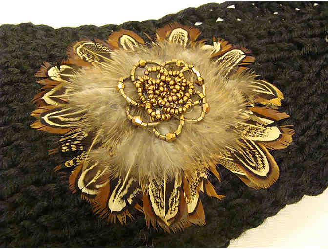 Black Dahlia Knit Feather Head Wrap